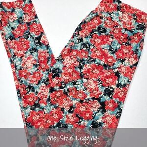 LuLaRoe OS Leggings Black Red Blue Floral Tropical Hawaiian NEW